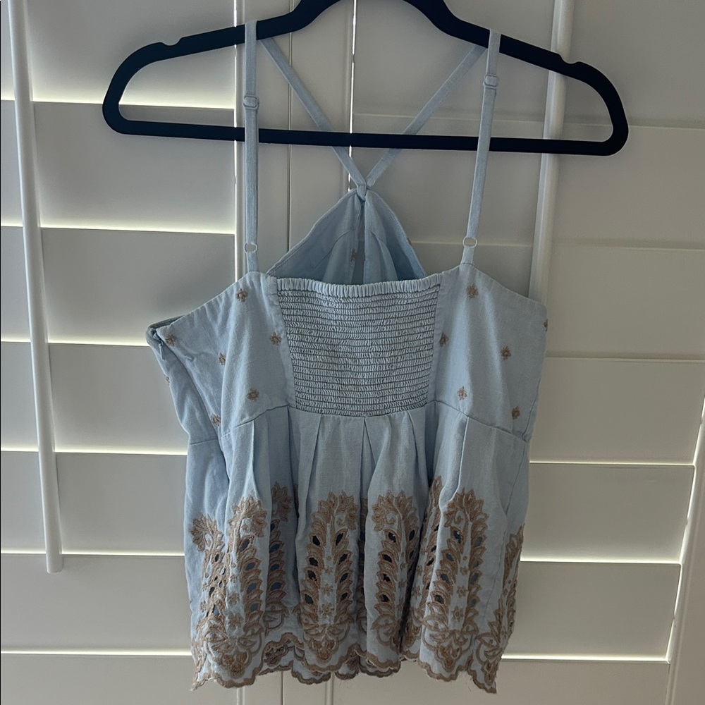 Moulinette Soeurs Light Blue and Brown Embroidered Tank Top - Picture 8 of 8